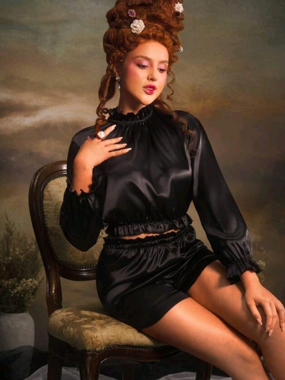 20s Inspired Satin 2 Piece Black Day Or Night Outfit